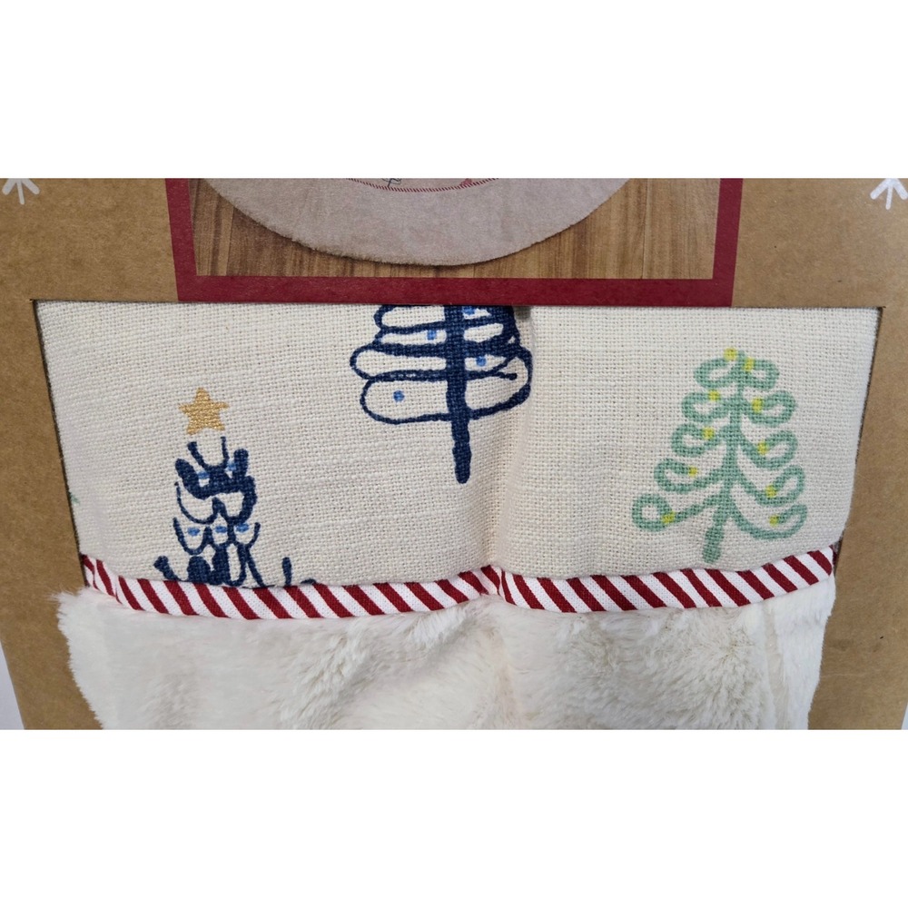Allen + Roth Christmas Tree Skirt NIB Quaint Tree Design Linen Feel & Fluffy Fur - Picture 3 of 4